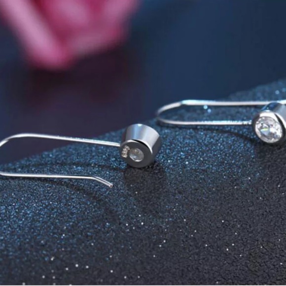 Sterling Silver 925 CZ Drop Earrings - Picture 2 of 5